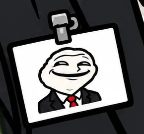 a laminated badge with his own face on it, clipped to his own suit. it opens every door that nobody is guarding.
